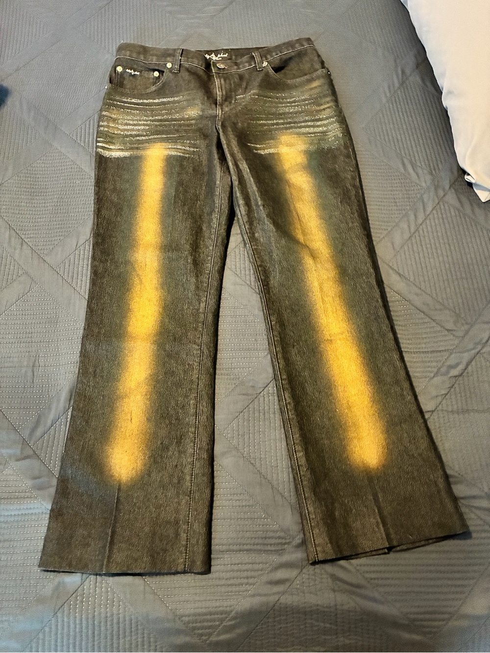 Baby Phat Black Flare Jeans with Yellow Bleached Stripe